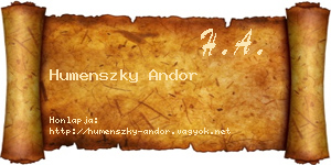 Humenszky Andor névjegykártya